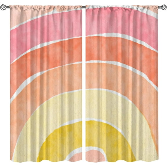 Cartoon Rainbow Stripes Blackout Curtains, Geometric Wavy Lines Rod Pocket Curtains for Living Room Bedroom, Breathable Curtains Cold and Warm Insulation Apply to Living Room Bedroom-W52xL84in