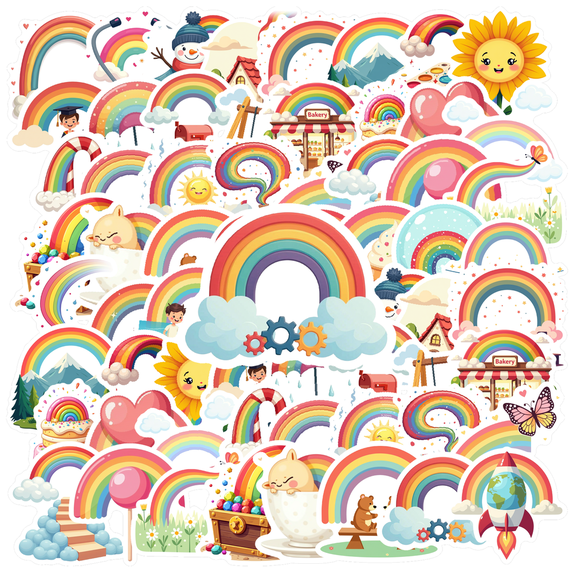 Cartoon Rainbow Theme Stickers, Waterproof Rainbow Theme Sticker for Water Bottle Laptop Phone Cases Planner Skateboard Luggage Helmet Party Favor Decor, Ideal for Adults Teens Teacher Rewards