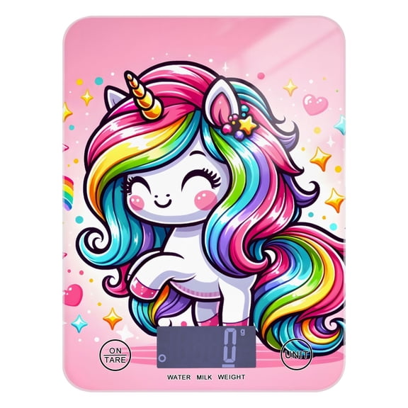 Cartoon Rainbow and Color Unicorn Food Scale Digital Kitchen Scale Waterproof Tempered Glass Tare Function 11 lb for Baking Cooking Meal Prep