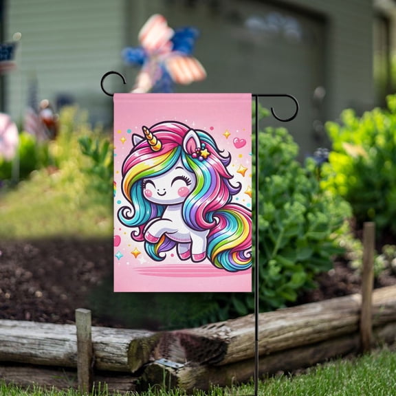 Cartoon Rainbow and Color Unicorn Garden Flag Double Sided Outdoor Banners for Courtyard Outdoor Lawn Farmhouse Holiday Decorations