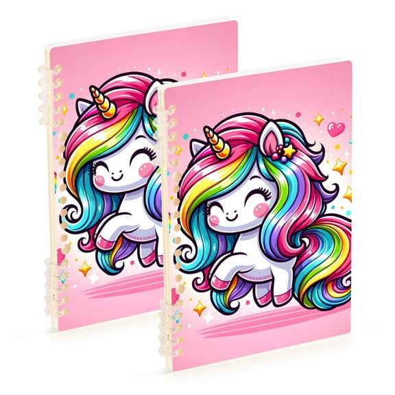Cartoon Rainbow and Color Unicorn Ring Binder Notebook Journey Note Diary College Ruled Spiral Notebook Study Loose Leaf Paper A5 60 Pages