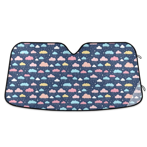 Cartoon Raining Clouds Car Windshield Sun Shade Foldable Car Front Window Visor Heat and UV Protection 53x23.5