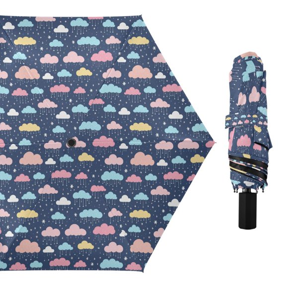 Cartoon Raining Clouds Compact Sun Umbrella Windproof Travel Umbrellas for Rain Strong Portable UV Protection
