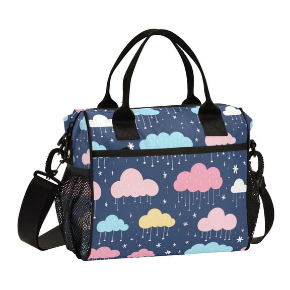 Cartoon Raining Clouds Lunch Bag Insulated Lunch Box Leakproof Reusable Cooler Tote Adjustable Shoulder Strap for Men Women 12L