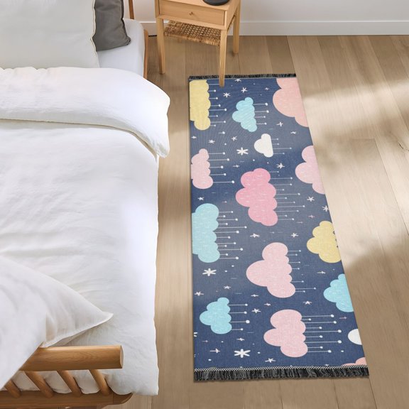 Cartoon Raining Clouds Runner Area Rug 2x6 Soft Non-Slip Washable Bedside Carpet for Hallway Bedroom Living Room Home Decor