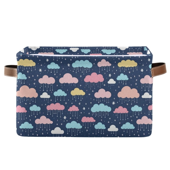 Cartoon Raining Clouds Storage Bins with Handle Fabric Organizer Basket Foldable Box 1 Pack 14.2x10.2x8.3