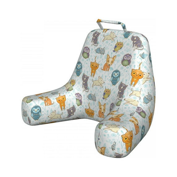 Cartoon Reading Pillow Cover, Demonstration of Animals Kitten Puppy Fox Owls Fun Times Floral Background, Unstuffed Printed Bed Rest Case from Soft Fabric, XL Size, Multicolor, by Ambesonne