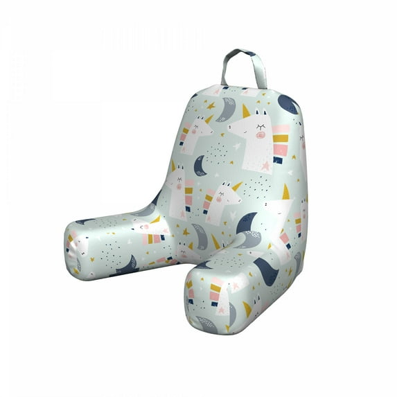 Cartoon Reading Pillow Cover, Pattern with Repetitive Unicorns Moon Stars and Spots, Unstuffed Printed Bed Rest Case from Soft Fabric, Small, Multicolor, by Ambesonne