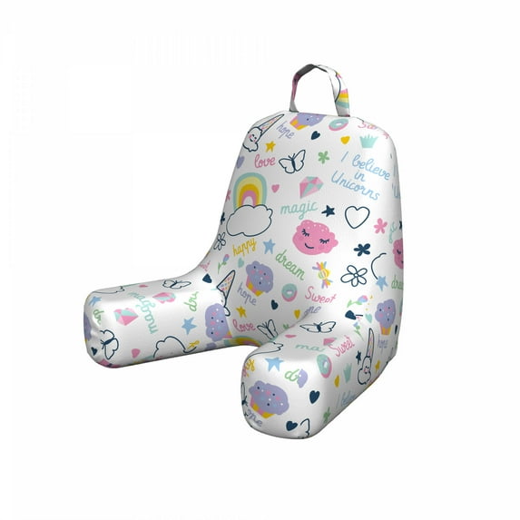 Cartoon Reading Pillow Cover, Rainbow Clouds I Believe in Unicorns Love Hope Happy Cupcake Ice Cream Magic, Unstuffed Printed Bed Rest Case from Soft Fabric, Small, Multicolor, by Ambesonne