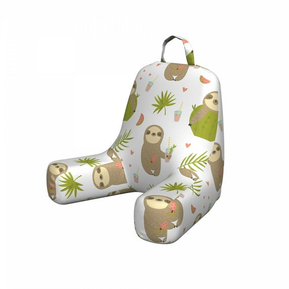 Cartoon Reading Pillow Cover, Sloth Enjoying Cocktails on Plain Background, Unstuffed Printed Bed Rest Case from Soft Fabric, Small, White Multicolor, by Ambesonne