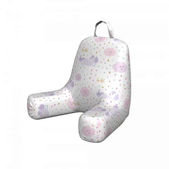 Cartoon Reading Pillow Cover, Unicorns in the Sky Raindrop Clouds Hello Girly Funny Whimsical Pastel, Unstuffed Printed Bed Rest Case from Soft Fabric, Small, Pale Mauve Pale Pink, by Ambesonne