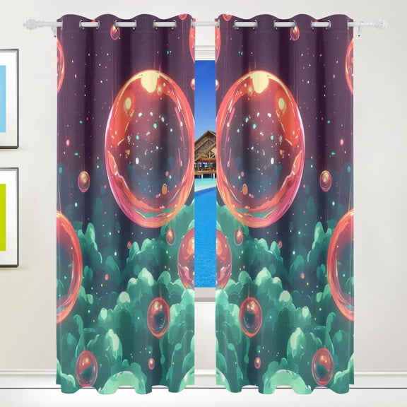 Cartoon Red Bubble Blackout Curtains for Living Room Bedroom 55W x 72/84L Insulated Window Drapes 2 Panels