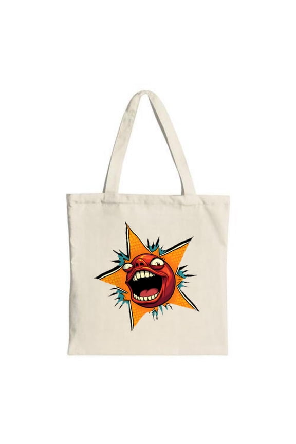Cartoon Red Screaming Face Tote Bag with Orange - Stylish Canvas Bag for Shopping Travel and Parties