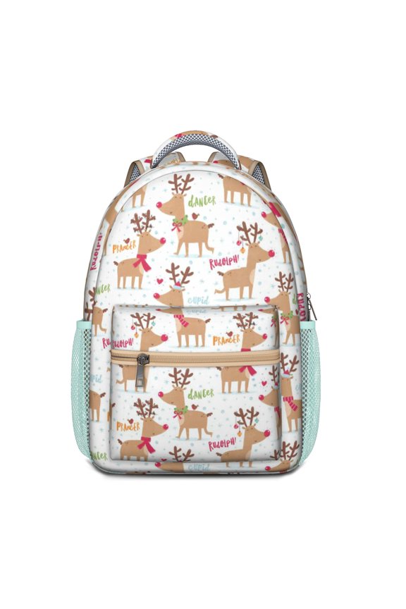 Cartoon Reindeer and Buck Design Backpack – Orange Hunting Lover Schoolbag with Woodland, Wild Deer Aesthetic Print