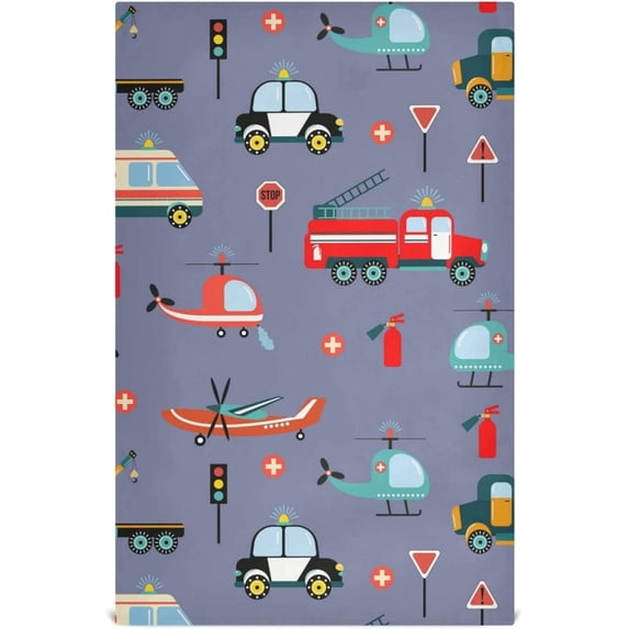 Cartoon Rescue Car Team Dish Towels 4 Pack, Helicopter Police Car Washable Tea Towels Dishcloths Lint-Free 18x28 Inch Fast Drying for Kitchen Restaurant Bar Clean