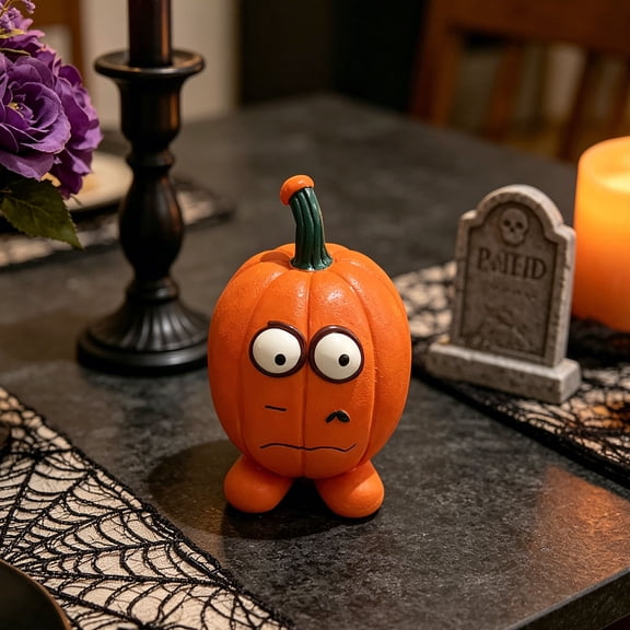 Cartoon Resin Pumpkin Man Statue Cute Grumpy Face Halloween Tabletop Figurine Home Garden Holiday Decor Ornament
