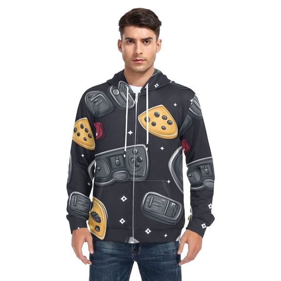 Cartoon Retro Game Console Men’s Hoodies Sweatshirt with Full Zip Pockets Fleece Jackets