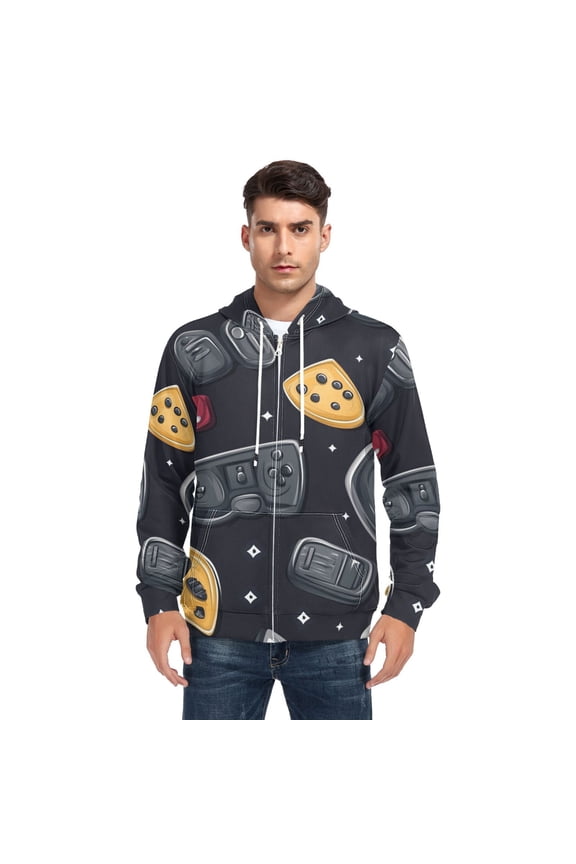 Cartoon Retro Game Console Men’s Hoodies Sweatshirt with Full Zip Pockets Fleece Jackets