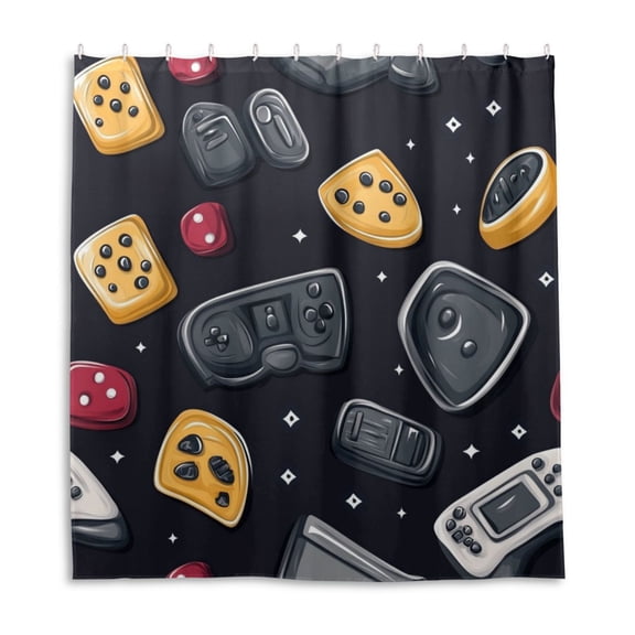 Cartoon Retro Game Console Shower Curtain Liner 66x72 Inch Waterproof Shower Curtains Decorative Bathroom with 12 Pack Hooks