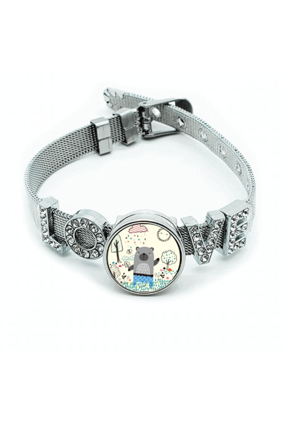 Cartoon Rhinoceros Animal Blue Outline Bracelet Wristband Crystal Love Adjustable Bangle