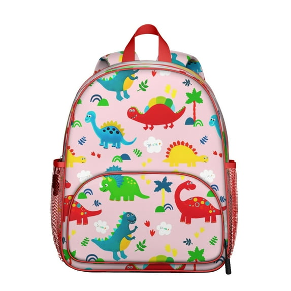 Cartoon Roaring Dino Student Backpack – Watercolor Dinosaur Artwork with Nature, Stars, and Hand-drawn Abstract Design