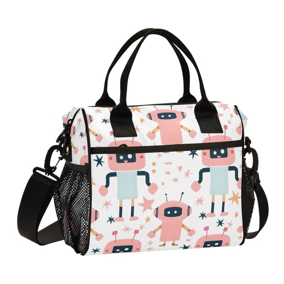 Cartoon Robot Lunch Bag Insulated Lunch Box Leakproof Reusable Cooler Tote Adjustable Shoulder Strap for Men Women 12L