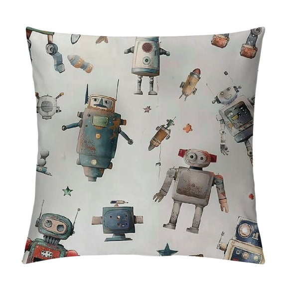 Cartoon Robot Pillow Cover Cute Astronaut Pillow Case for Kids Boys Lovely Glitter Graffiti Cushion Cover for Bed Party Couch