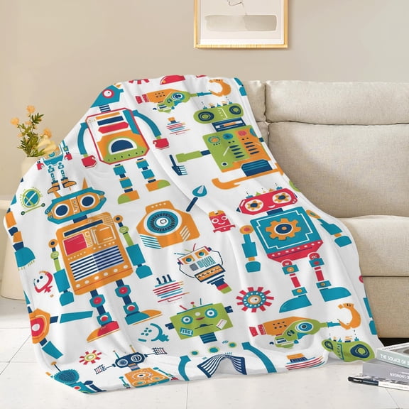 Cartoon Robot Throw Blanket for Kids Boys and Girls