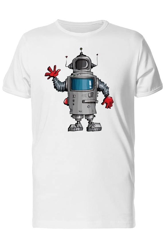 Cartoon Robot Waving His Hand T-Shirt Men -Image by Shutterstock, Male Large