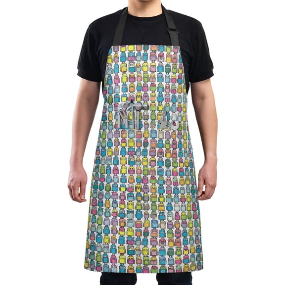 Cartoon Robots Kitchen Apron with 2 Pockets Adjustable waterproof Cooking Aprons for Women Men Chef