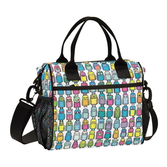 Cartoon Robots Lunch Bag Insulated Lunch Box Leakproof Reusable Cooler Tote Adjustable Shoulder Strap for Men Women 9L