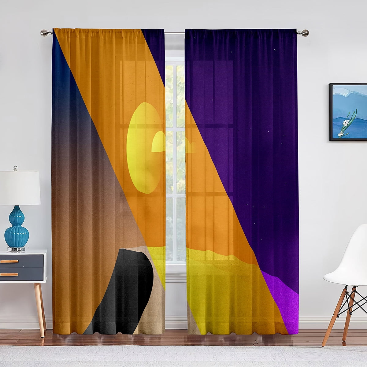 Cartoon Astronaut Space Theme Sheer Curtains For Kids Room - Voile Tulle Window Drapes With Planets & Stars
