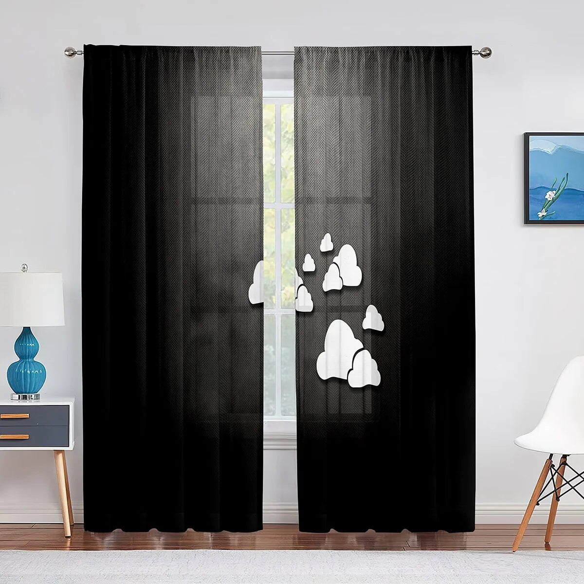 Cartoon Rocket Galaxy Moon Tulle Voile Curtains Out Space Window Sheer ...