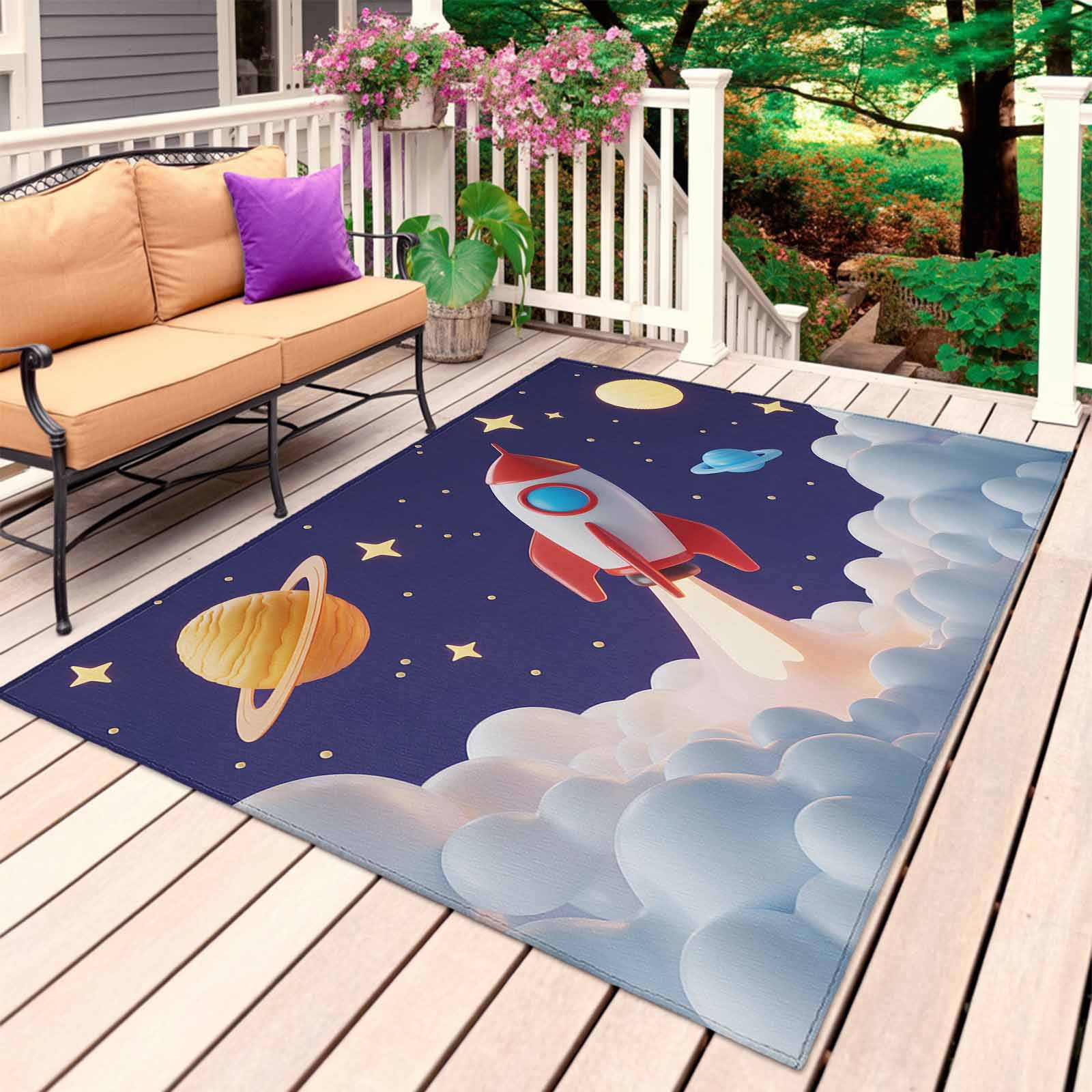 Cartoon Rocket Outdoor Rug 3x5 Ft, Non Slip Washable Area Rug, Funny ...
