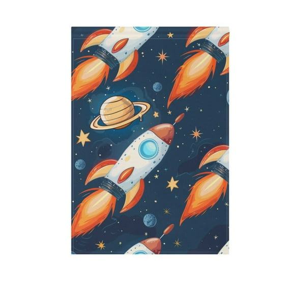 Cartoon Rocket Planet Star Garden Flag 12X18 Double Sided Yard Flags for Outside Outdoor All Seasonal Decoration