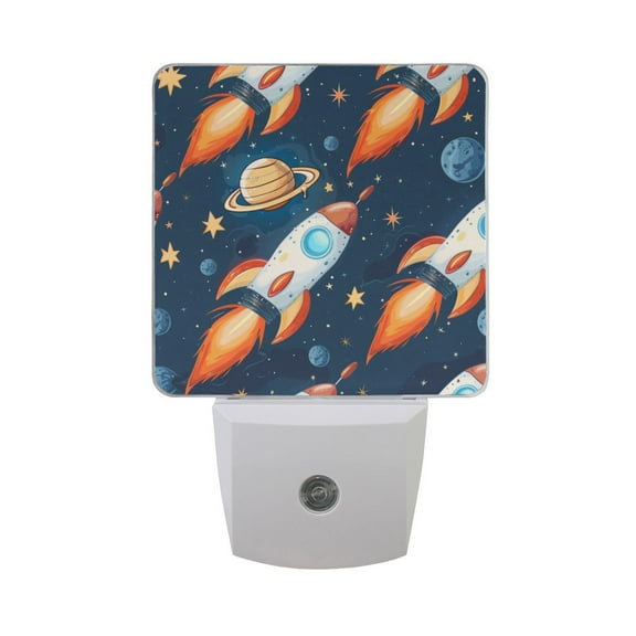 Cartoon Rocket Planet Star Night Light 2 Pack LED Nightlight Plug into Wall Dusk to Dawn Sensor Soft White