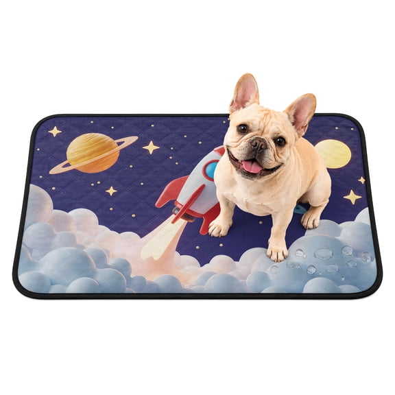 Cartoon Rocket Washable Pee Pads for Dogs, Cloud Space Stars Cute Planet Classic Reusable Puppy Pads Waterproof Pet Mat, Absorbent Dog Pee Pads for Crate Pet Training Whelping Playpen Mats 24"x18"