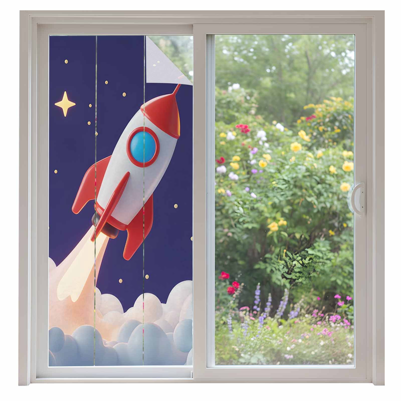 Rocet Window Cartoon Rocket Window Privacy Film Cloud Space Stars Cute Planet ...