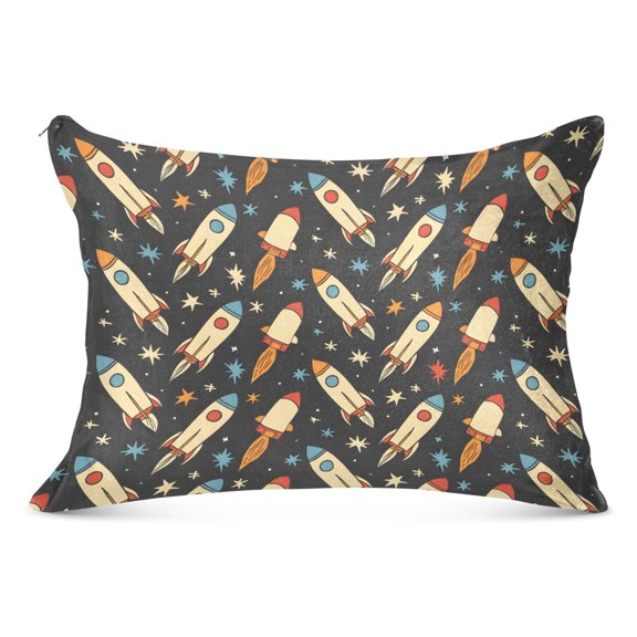 Cartoon Rocket in Space Plush Pillow Cases Standard Size Ultra Soft Warm Pillowcases with Zipper 20"x26"