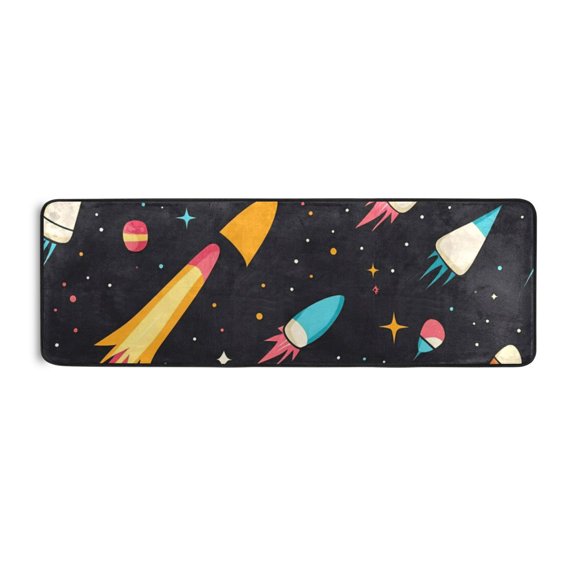 Cartoon Rocket with Space Runner Rug for Hallways Kitchen Non Slip 2'x 6' Washable Hall Carpet for Bedroom Entryway Laundry Room