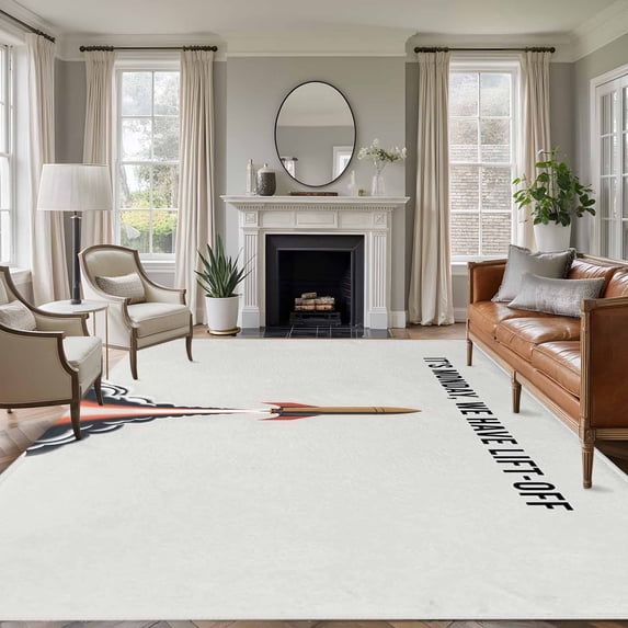 Cartoon Rockets Area Rug 6x9 Washable Rug Non Slip Letters It's Monday We Have Lift-off Large Area Rug Soft Stainresistant Indoor Floor Carpet for Living Room Bedroom Home Office Dining Room Nursery