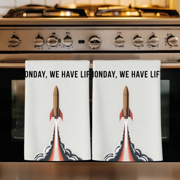 Cartoon Rockets Kitchen Towels Set of 1, Letters It's Monday We Have Lift-off Absorbent Dish Towels for Kitchen, Microfiber Hand Towel, Quick Drying Tea Towel for Cleaning Decorative Dishcloths