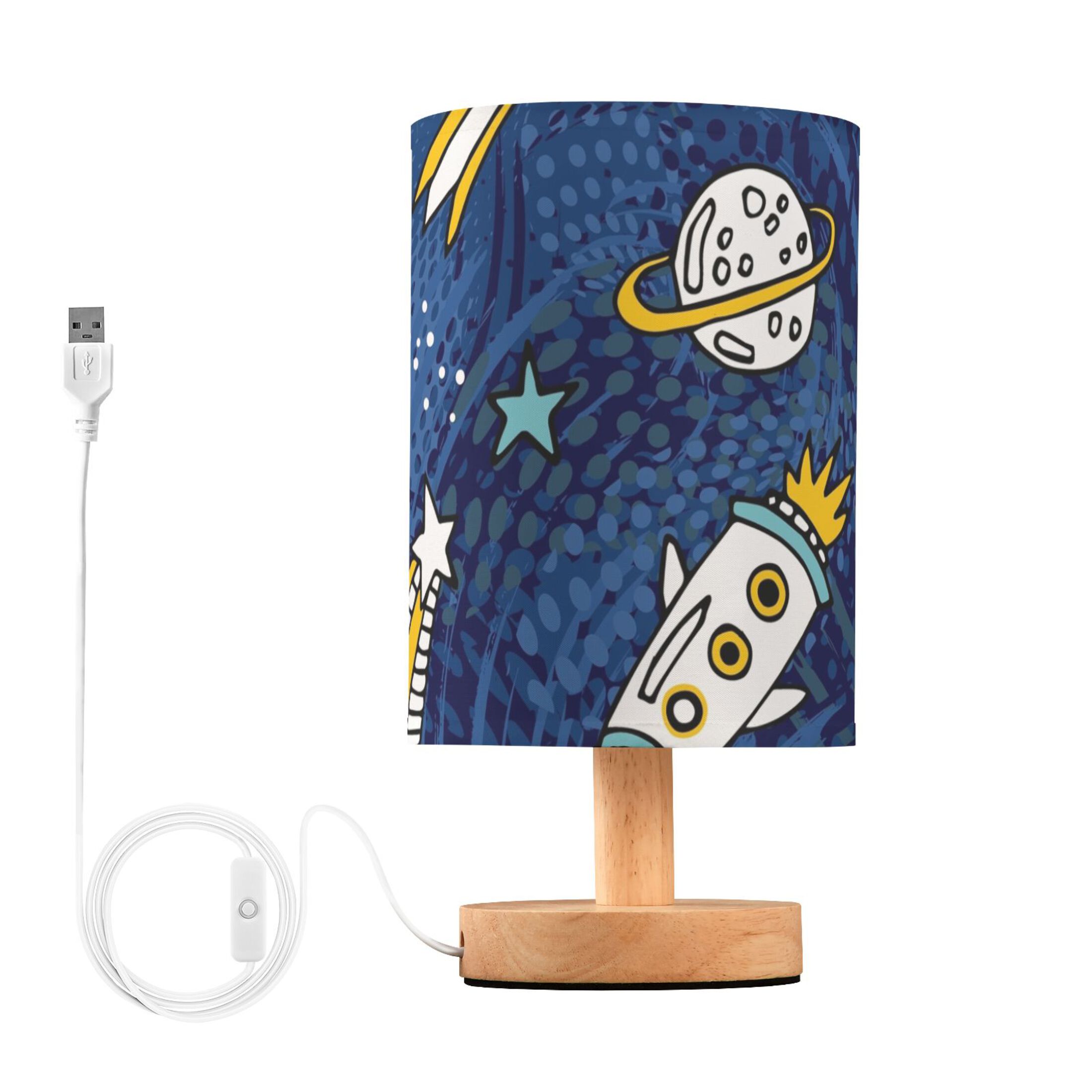 Cartoon Rockets Stars Bedside Table Lamp LED Warm Lights with