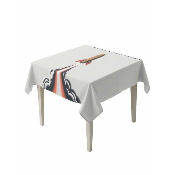 Cartoon Rockets Suqare Tablecloth - 60 x 60 Inch, Letters It's Monday We Have Lift-off Waterproof & StainResistant Tablecloth, Washable Oil-proof Table Cover for Dining/Party/Wedding/Camping/Buffet