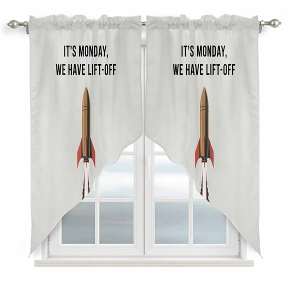 Cartoon Rockets Swag Curtains for Living Room/Bedroom, Letters It's Monday We Have Lift-off Swag Kitchen Curtain Valances for Windows, Tier Topper Scalloped Curtain 2 Panels, 72"W x 63"L