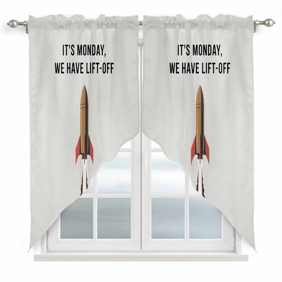 Cartoon Rockets Swag Valances for Windows, Kitchen Window Curtains Over Sink, Letters It's Monday We Have Lift-off Window Treatment Curtains for Living Room/Bedroom Curtains 2 Panel Sets 36"x45"