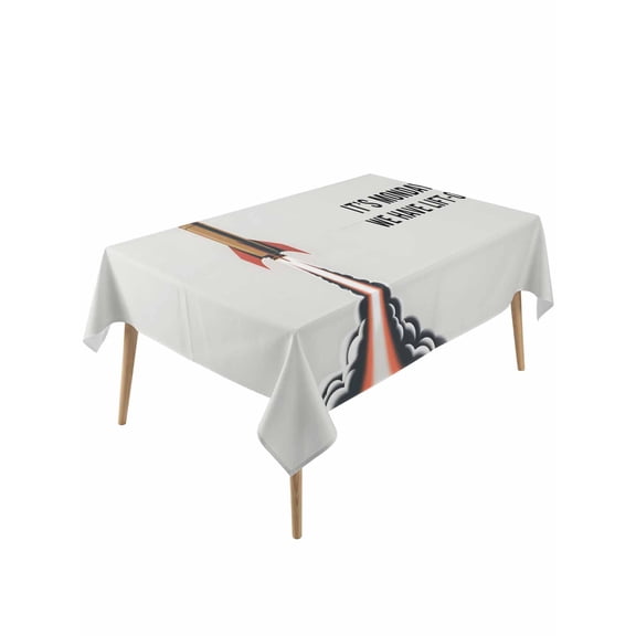 Cartoon Rockets Table Cloth, Waterproof Tablecloth for Rectangle Tables, Letters It's Monday We Have Lift-off Reusable Washable Fabric Table Cover for Restaurant Kitchen Dining Tables 54"x108"