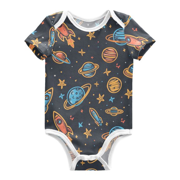 Cartoon Rockets and Stars Baby Bodysuits 100% Cotton Short Sleeve for 0-24 Months Baby Golf Outfit 6Months