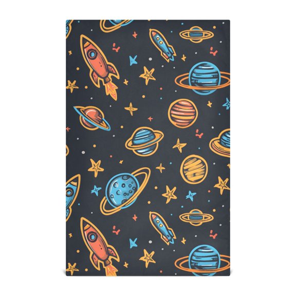 Cartoon Rockets and Stars Kitchen Towels Waffle Weave Decorative Tea Towels Multi Use Dishcloths 28x18in