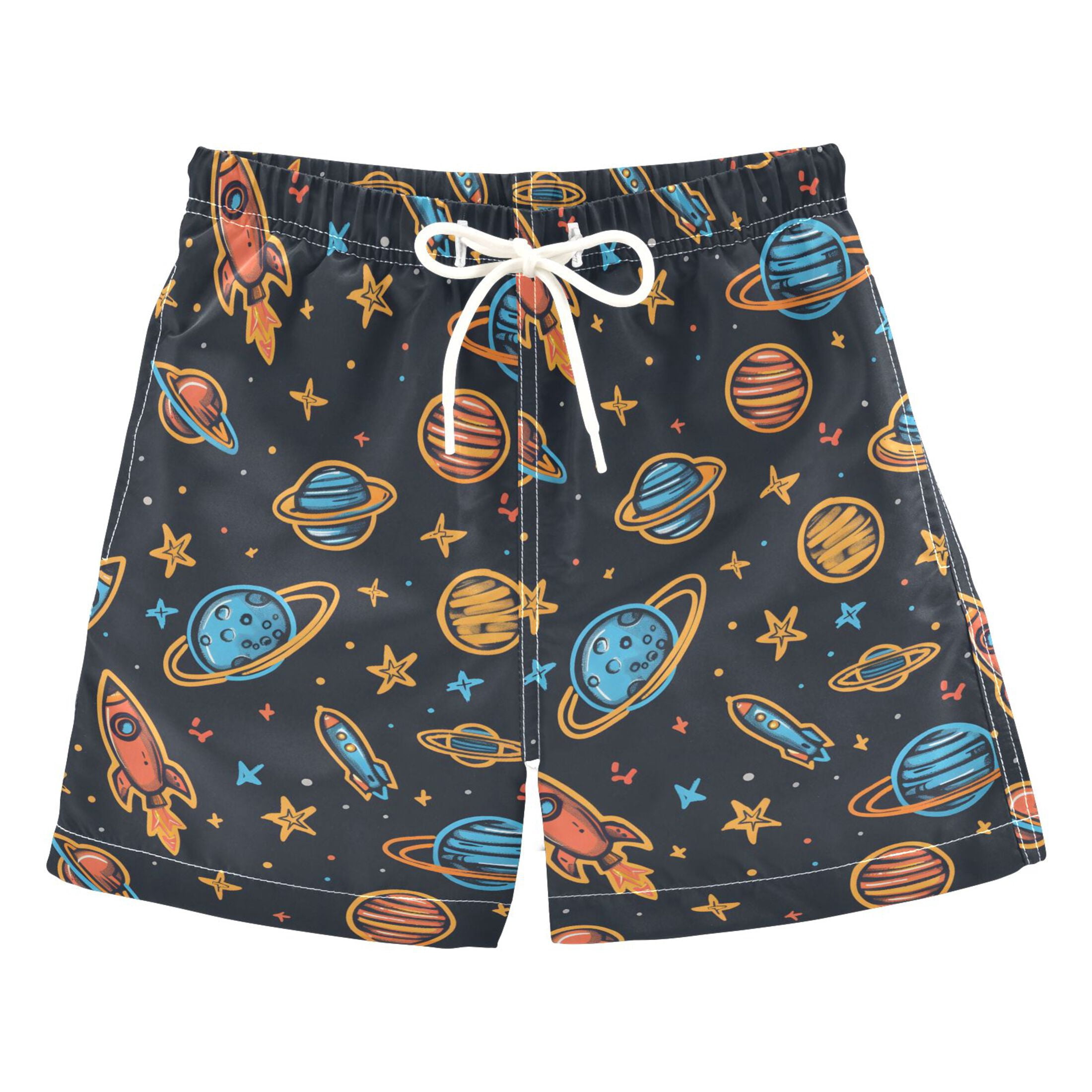 Cartoon Rockets and Stars Swim Trunks Quick Dry Beach Pool Board Shorts ...